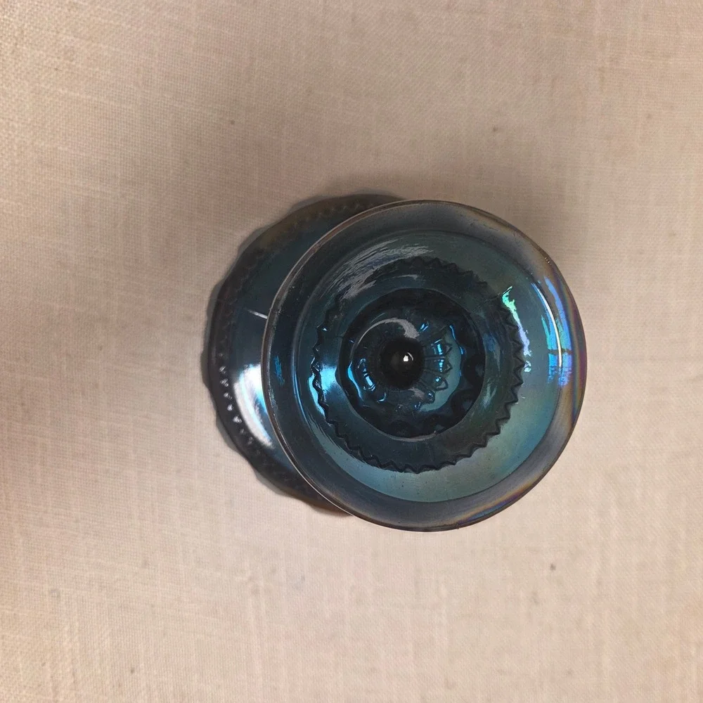 Indiana Blue Carnival Glass Kings Crown Thumbprint Pedestal Compote Candy Dish